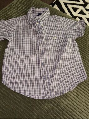 Kids Short-Sleeve Blue Plaid Button-Up Shirt